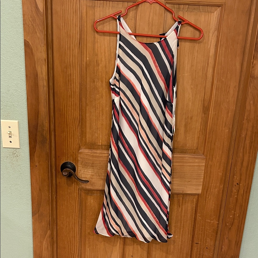 Kenneth Cole Striped Sleeveless Midi Dress in Navy, Pink & Cream
